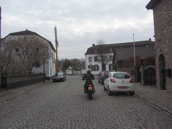 Motorcycle on cobbled street