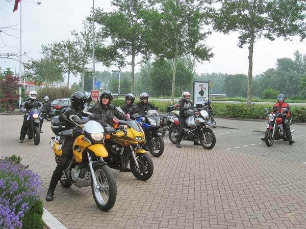 Motorcycle riders ready to go, F650GS in front