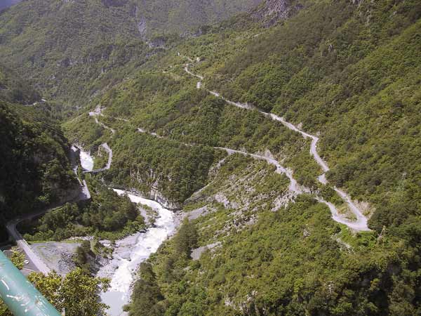 Mountain with winding road, visible from far away
